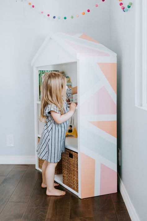 kids bookshelf diy. doll house project made from an old little library. easy diys for children's room. cute diy activity ideas. kid friendly projects Kids Bookshelf Diy, Doll House Bookshelf, House Bookshelf, Diy Bookshelf Kids, Bookshelf For Kids, Etsy Furniture, Bookshelf Diy, Upcycle Kids, Kids Bookshelf