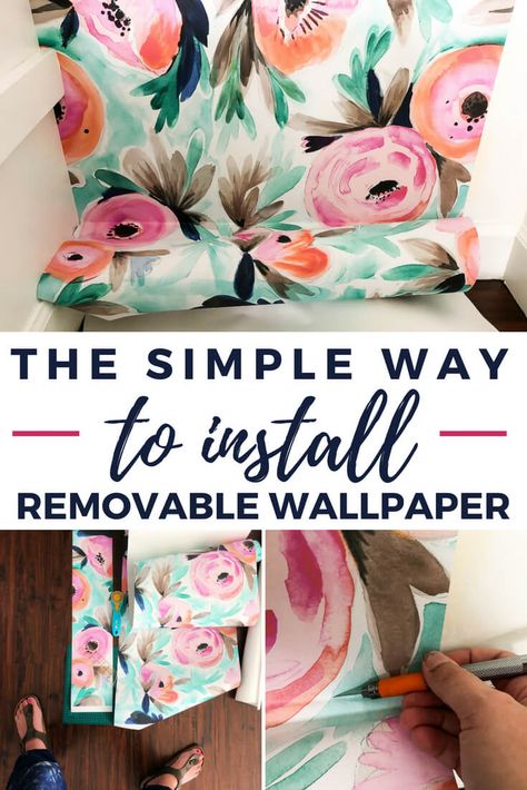 Installing removable wallpaper is easier than I ever imagined. This simple tutorial will teach you everything you need to know so that you can install your favorite peel and stick wallpaper in no time. Temporary wallpaper is a perfect option for renters or for any accent wall! #wallpaper #walldecor #interiordesign #rental #renterfriendly #floral Accent Wall Entryway, Renters Decorating, Diy Home Decor For Apartments, Wallpaper Minimal, Fitness Wallpaper, Diy Accent Wall, Fixer Upper Style, Temporary Wallpaper, Wallpaper Accent Wall