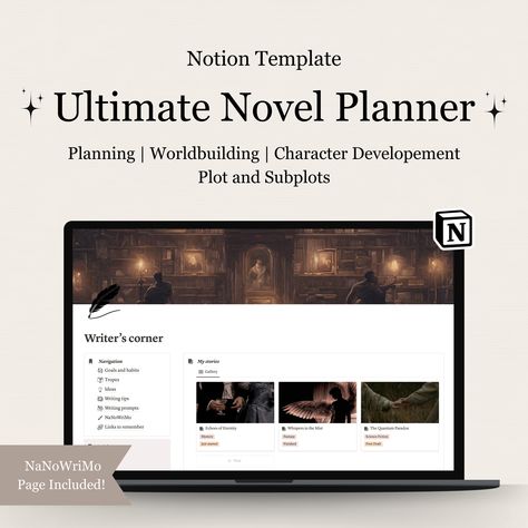 Notion template, where you can find everything you need every day as a writer. Now you can have a place for all of your notes, chapters and information. Not only with a back up so your data is never lost but also with the possibility to use it everywhere you go.  WHY SHOULD YOU BUY THIS TEMPLATE?  - As writer myself I build this detailed template to suit your every need. It can be used either by professional writers or those who likes to write as their hobby.    - You have characters but are you Writer Notion Template, Notion For Writers, Notion Writing Template, Writing Notion, Notion Examples, Notion Weekly, Book Writing Template, Study Planner Free, Novel Planning