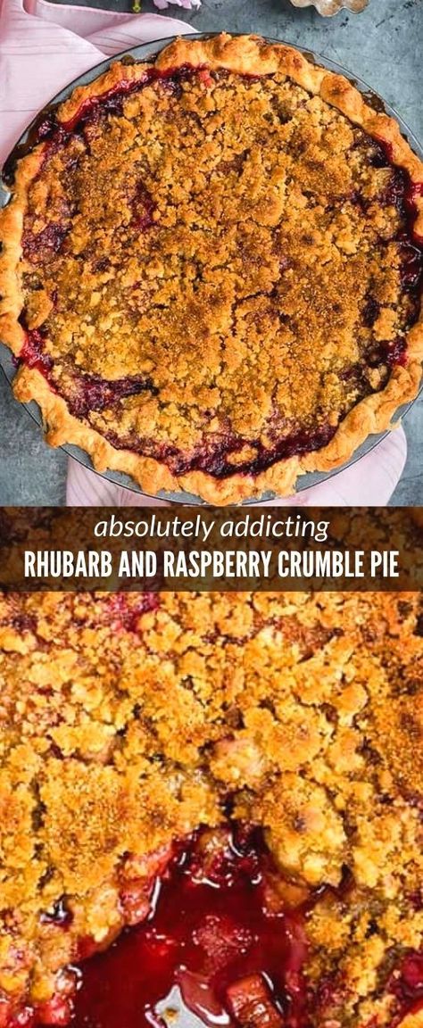 Raspberry Rhubarb Recipes, Strawberry Rhubarb Pie With Crumble Top, Rhubarb Raspberry Recipes, Raspberry Crumble Pie, Crumble Recipe Topping, Pie With Crumble Topping, Raspberry Rhubarb Pie, Rhubarb Crumble Pie, Raspberry Pie Recipe