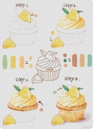 Cake Drawing Watercolor, Food Illustrations Tutorial, Step By Step Colored Pencil Drawing, Food Painting Tutorial, Watercolor Food Tutorials, Watercolor Food Illustration Tutorial, Watercolor Paintings Food, Watercolor Food Paintings, Food Illustration Tutorial