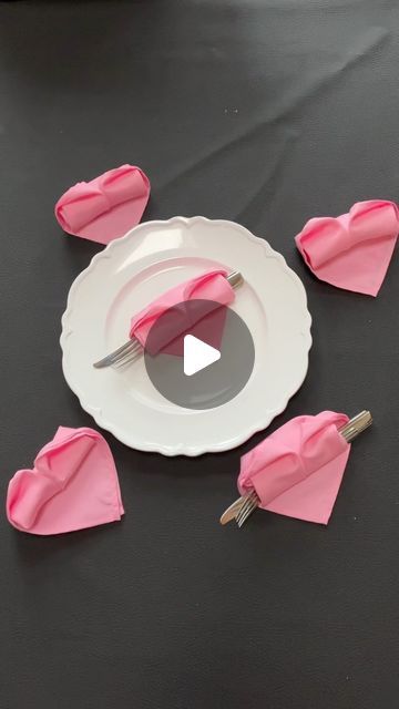 Napkin Folding Ideas For Tea Party, Heart Folded Napkin, Heart Shaped Napkin Fold, Spring Napkin Folds, Double Napkin Folding Ideas, Heart Napkin Fold, Napkin Setting Ideas, Wedding Table Napkin Ideas, Folding Napkins Easy