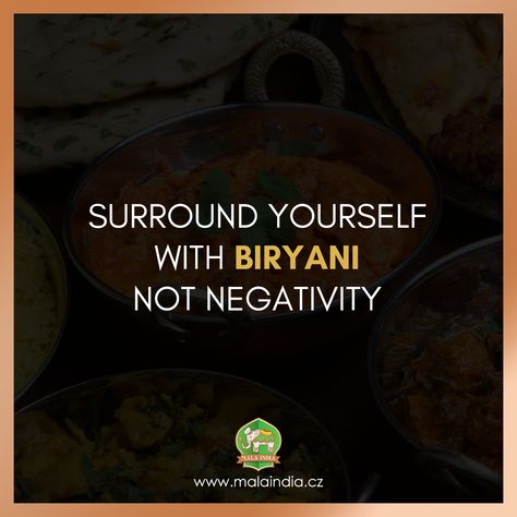 Surround yourself with biryani, not negativity 🍕 Biriyani Lovers Quotes, Biryani Quotes Funny, Biryani Captions, Biryani Creative Ads, Biryani Quotes, Funny Illusions, Desi Humour, Cloud Kitchen, Lucky Wallpaper