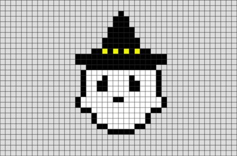 Pixel Art Grid Easy Small Cute, Witch Pixel Art, Pixel Art Ghost, Spooky Pixel Art, Ghost Pixel Art, Monster Plushies, Pixel Ghost, Art Ghost, Ghost Witch