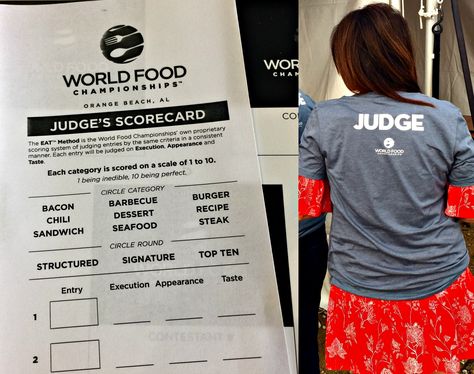 How to Judge a Food Competition using the EAT Method. I'm officially certified. Judges scorecard at World Food Championships to judge food competition Food Competition Ideas, Food Adulteration Project, Bible Judges, Bacon Dessert Recipes, Barbecue Burgers, Seafood Sandwiches, Food Competition, Dog Contest, Judge Judy Meme