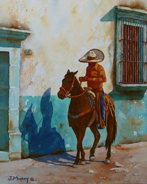 "Vaquero" by John Maskey. #charro #charros #charreria #charreada #vaquero #cowboy #vaqueros #cowboys #cowboylife #cowboyup #cowboyart… Charro Art Mexican, Cowboy Illustration Wallpaper, Mexican Cowboy Art, Scary Boots, Mexican Cowboy, Mexican Aesthetic, Fire Icons, Mexican Culture Art, Vintage Illustration Art