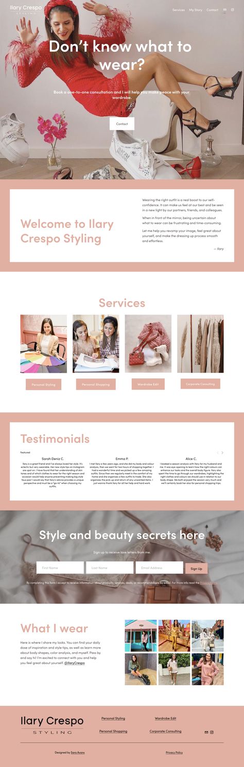 Fashion stylist website, designed with Squarespace. Fashion Stylist Website, Stylist Website Design, Personal Shopper Logo, Identity Logo Design, Brand Identity Logo, Styling Fashion, Squarespace Website, Identity Logo, Personal Shopper