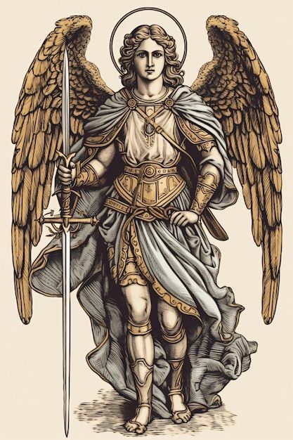 San miguel arcángel ilustración arcángel... | Premium Photo #Freepik #photo #san-miguel #iglesia #biblia #dios Saint Michael Angel, Archangel Michael Tattoo, St Michael Tattoo, Michael Tattoo, Archangel Tattoo, Archangel Raphael, Angel Tattoo Designs, Angel Artwork, Religious Tattoos