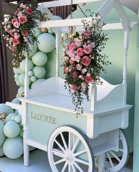 Baby Shower Cart, Shower Cart, Laduree Party, Wedding Sweet Cart, Parisian Birthday Party, Dessert Cart, Sweet Cart, Classy Baby Shower, Sweet Carts