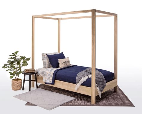 Canopy Twin Bed, Wood Four Poster Bed, Wood Canopy Bed, Raised Platform, Wood Canopy, Twin Headboard, Four Poster Bed, Free Furniture, Floor Bed