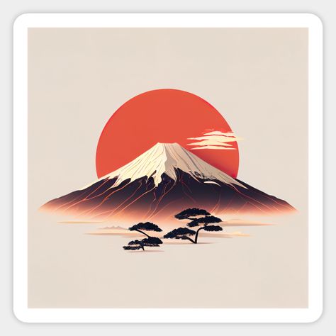 Fuji Mountain Tattoo, Mount Fuji Art, Fuji Mountain Illustration, Mount Fuji Tattoo, Mount Fuji Illustration, Fuji Illustration, Doodle Mural, Exam Inspiration, Japan Drawing