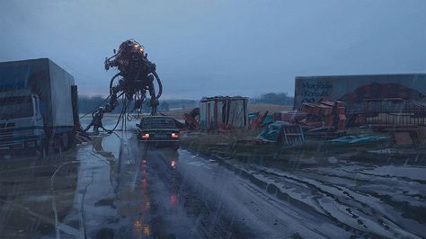 The awesome surreal sci-fi art of Simon Stålenhag - Album on Imgur Things From The Flood, Simon Stalenhag, Tales From The Loop, Landscape Composition, Alien Invasion, The Flood, Futuristic Art, Science Fiction Art, Big Things