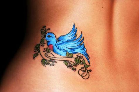 I love the coloring of this blue bird minus the red breast Blue Bird Tattoo, Colorful Bird Tattoos, Tattoos For Women On Thigh, Back Tattoos Spine, Lower Back Tattoo Designs, Bluebird Tattoo, Bird Tattoo Meaning, Happiness Tattoo, Tattoo Bird