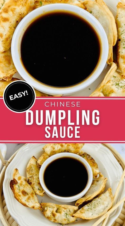 Dip your favorite eggrolls, dumplings, or other Asian favorites into this incredibly easy and delicious homemade dumpling sauce! It takes less than a minute to make and only needs three ingredients. The sauce recipe is adaptable and can be altered to fit your tastes with grated ginger or chili flakes. Chinese Dumpling Sauce, Fried Dumplings Chinese, Potsticker Sauce, Dumplings Chinese, Dumplings Recipe Chinese, Wonton Dumplings, Dumpling Dipping Sauce, Chinese Dumpling, Dumpling Sauce