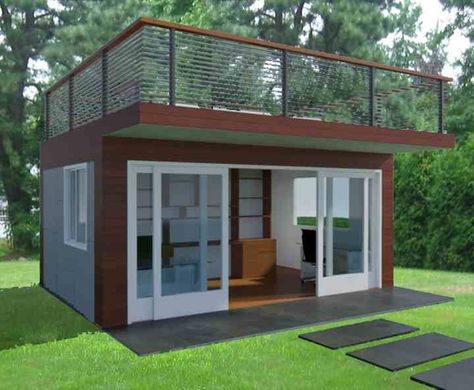 A blog about the lifestyle of shedworkers and those who work from garden offices and other shedlike atmospheres Portable Sheds, Shed Office, New York Architecture, Backyard Studio, Exterior Stairs, Backyard Office, Backyard Shed, Decks Backyard, Roof Deck