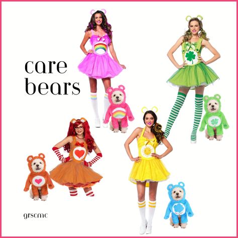 Embrace the world of cuddly cheer and happiness (or maybe even grumpiness) this Halloween by dressing up as a beloved Care Bear. Spread joy and smiles wherever you go as you bring these colorful, lovable characters to life. So, gather your pup and dress them in a theme that is sure to inspire love, friendship, and care. Care Bears costumes are perfect for any dog mom looking for an adorable and heartwarming #Halloween idea! #grscmc #dogmoms #furbaby #matchingcostumes #carebear Carebear Costume Diy, Carebear Costume Women, Mom Halloween Costume Ideas, Care Bear Outfit, Care Bears Costumes, Mom Halloween Costume, Care Bears Halloween Costume, Mom Halloween Costumes, Top Halloween Costumes