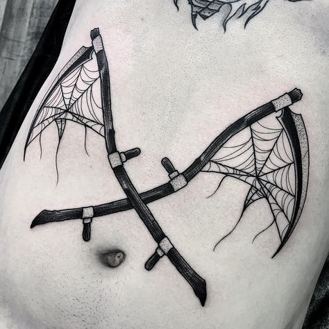 Scythe Tattoo, Ghost Orchid, Emo Tattoos, Homemade Tattoos, Tattoos Black, Scary Tattoos, Chest Piece Tattoos, Incredible Tattoos, Stomach Tattoos