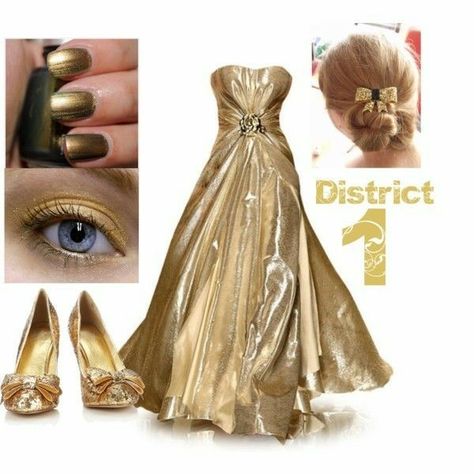 #TheHungerGames (2012) - District 1 Hunger Games Outfits, Brown Gown, Hunger Games Districts, Capitol Couture, Hunger Games Fashion, Cutest Clothes, Fandom Fashion, Yellow Outfit, Work Outfits Women