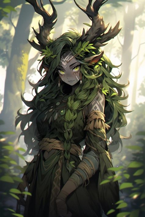 Willow Tree Dryad, Faerie Dragon Art, Female Plant Monster, Tree Dryad Character Design, Dryad Concept Art, Half Dryad Female, Firbolg Dnd Druid Female, Circle Of Spores Druid Female, Nature Spirit Character Design