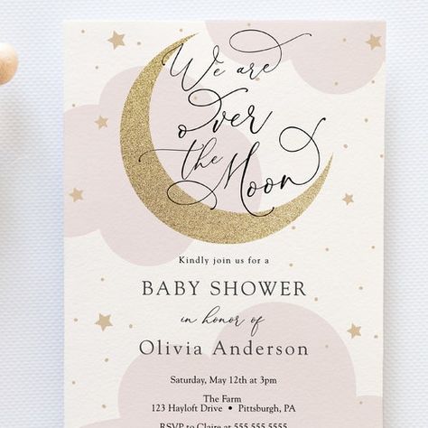 Moon Baby Shower Theme, Moon Stars Baby Shower, Moon Baby Shower Invitation, Baby Shower Invitation Girl, Star Baby Shower Invitations, Blue Baby Shower Invitations, Outside Baby Showers, Moon Baby Shower, Gender Neutral Baby Shower Invitations