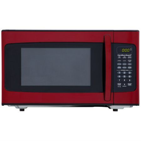 Great for busy families and could complement in any kitchen style, you can heat up or defrost frozen food with the Hamilton Beach 1.1 cu ft. Microwave Oven, so you'll never have to wait for frozen food items to defrost. It has an output of 1000 W and includes 10 power levels so you can heat up a wide range of foods with the necessary intensity. The LED display is easy to read and the touch-pad lets you choose between six quick-set buttons. This microwave oven includes a lockout feature for child Red Microwave, Panasonic Microwave Oven, Countertop Microwave Oven, Microwave In Kitchen, Stainless Steel Countertops, Countertop Microwave, Humidity Sensor, Hamilton Beach, Canned Heat