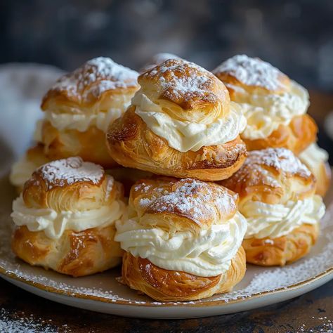 Vegetarian Pastries, Egg Pastry, Homemade Cream Puffs, Cream Puffs Easy, Cream Puff Recipe, Puff Recipe, French Dessert, Pastry Cream, Flaky Pastry