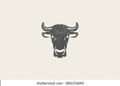 Black cow head silhouette with horns designed for meat industry hand drawn stamp effect vector illustration. Vintage grunge texture emblem for butchery packaging and menu design or label decoration. Vintage Cow Drawing, Cow Head Silhouette, Cow Images, Cow Icon, Meat Industry, Cow Drawing, Cow Photos, Head Silhouette, Old Paper Background