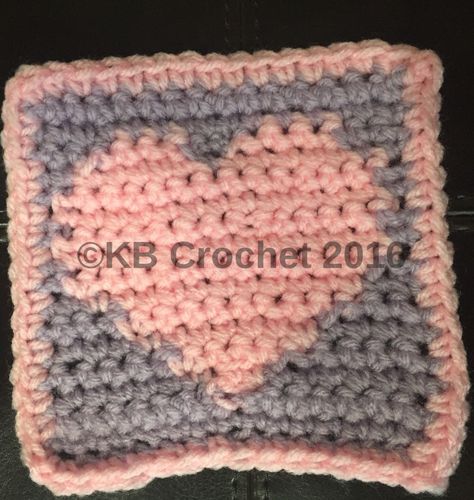 Heart Square- Free Pattern!  | KB Crochet Pocket Prayer, Heart Crochet, Crochet Heart Pattern, Heart Square, Crochet Square Patterns, Crochet Heart, Square Patterns, Crochet Square, Crochet Squares