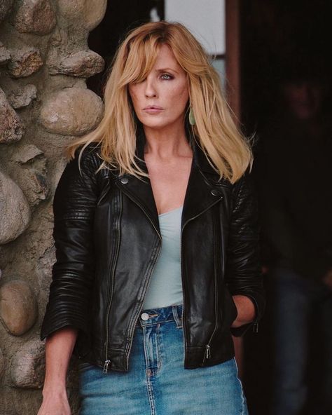 Beth Dutton Fanpage on Instagram: “❝She never complains about what happened to her. She's not trying to get revenge for what happened to her. I think it's more about her…” Beth Dutton Style, Captain America Leather Jacket, Grey Peacoat, Kelly Reilly, Strong Female Lead, Beth Dutton, Black Leather Biker Jacket, Western Jacket, Biker Leather