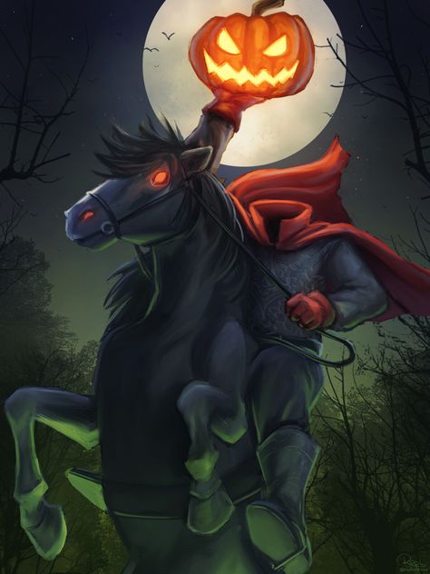 ArtStation - Headless Horseman, Raphaela Springer Headless Horseman Drawing, Sleepy Hollow Headless Horseman, Sleepy Hollow Halloween, Mystical Pictures, The Legend Of Sleepy Hollow, Legend Of Sleepy Hollow, Headless Horseman, Halloween Decorations Diy Outdoor, Art Basics