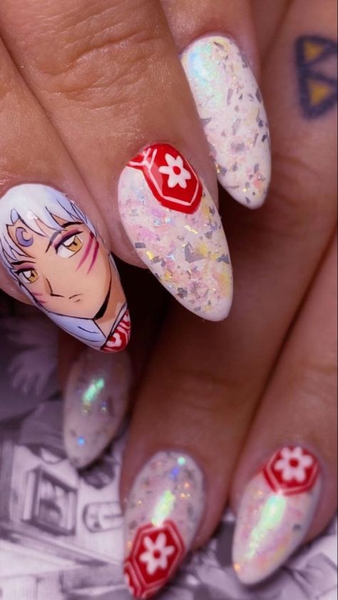 Inuyasha Nails, Nails Short Spring, Easter Nails Short, Manga Nails, Nail Art Designs Valentines, Nail Art Designs Valentines Day, Nail Designs For Beginners, Anime Nail, Easy Nail Designs