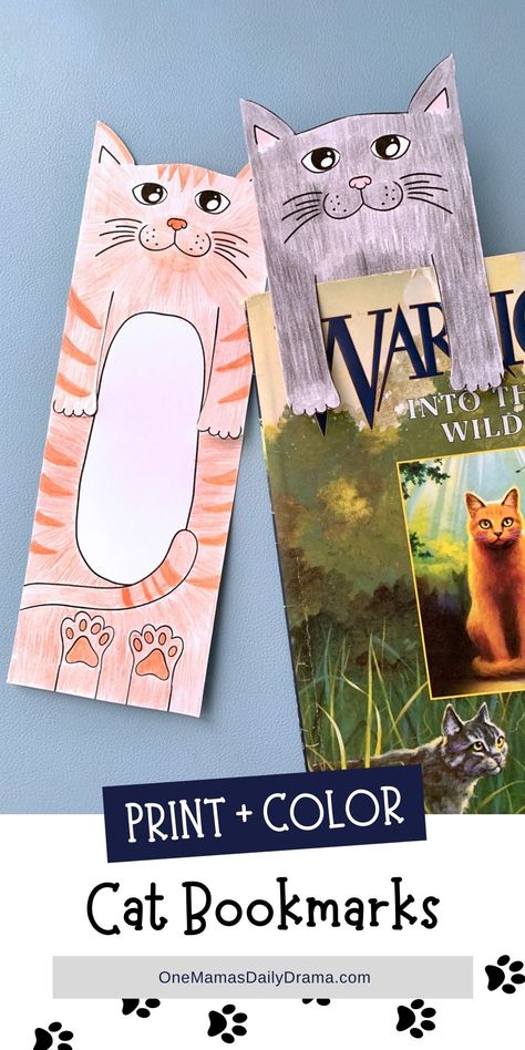 You can never have too many bookmarks, so download a printable cat bookmark to color or decorate to save your page while reading. Color these cute kitties to look like your pets! Download from One Mama's Daily Drama. Creative Bookmarks Design Ideas, Cat Bookmarks Diy, Cat Bookmarks Printable, Bookmark Ideas For Kids, Coloring Bookmarks Free, Fox Bookmark, Daily Drama, Reading Illustration, Bookmarks Ideas