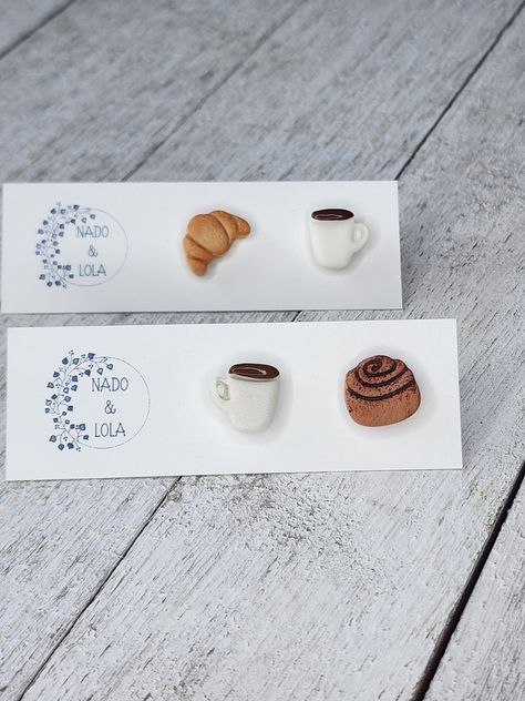 Polymer Clay Coffee Bean Earrings, Polymer Clay Cookie Earrings, Clay Croissant, Polymer Clay Cinnamon Roll, Cinnamon Roll Earrings, Polymer Clay Coffee Stud Earrings, Coffee Earrings, Earrings Coffee, Coffee Earring