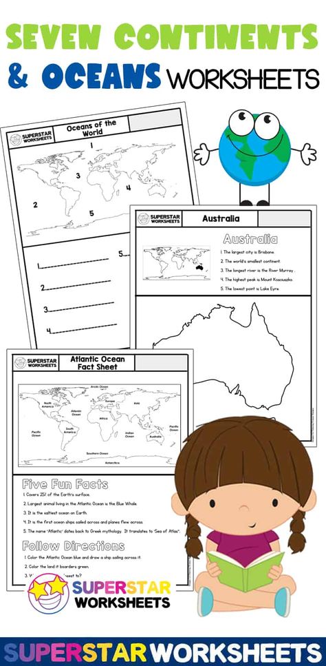 Our Seven Continents and Oceans Worksheets are a passport to fun and learning for your students' growing minds. These world map worksheets will help them learn the seven continents and 5 oceans that make up this beautiful planet. Geography opens beautiful new doors to our world. Download these free printable worksheets and get your expand your students' horizons. Continents Worksheet Free Printable, Continents Activities Printables, Geography For Kids Printables Free, Oceans And Continents Activities, Seven Continents Printable Free, Continents Activities For Kids, 7 Continents Activities Free Printable, Continents And Oceans Printables Free, Continent Activities For Kids