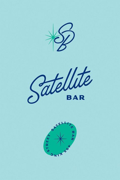 Satellite Bar — Eliza Design Studio restaurantwebsitedesign #logobutik #editlogo Retro Brand Identity, Modern Retro Logo, Satellite Bar, Identity Color Palette, Logo Design Restaurant, Diner Branding, Bar Logo Design, Mid Century Modern Color Palette, Resturant Logo