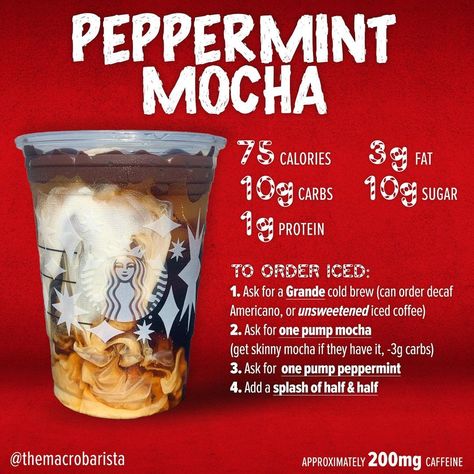 Sugar Free Starbucks Drinks, Low Calorie Fast Food, Low Calorie Starbucks Drinks, Healthy Coffee Drinks, Low Carb Starbucks Drinks, Low Carb Starbucks, Starbucks Peppermint Mocha, Starbucks Holiday Drinks, Cold Starbucks Drinks