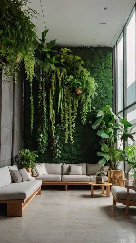 Vertical Plant Wall, Home Lobby, Mixing Patterns, Bohemian Living Rooms, Christmas Apartment, Bohemian Living, House Plants Decor, Green Rooms, Boho Living