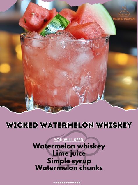 🍉 "Try the Wicked Watermelon Whiskey—a daring blend of juicy watermelon and bold whiskey that’s perfect for your Halloween revelry! 🍉🔥 #WickedWatermelonWhiskey #SpookySips" Wicked Watermelon Whiskey Ingredients: Watermelon whiskey (2 oz) Lime juice (1/2 oz) Simple syrup (1/2 oz) Watermelon chunks (for garnish) Ice (as needed) Instructions: In a shaker, combine watermelon whiskey, lime juice, and simple syrup with ice. Shake well and strain into a glass over ice. Garnish with watermelon ch... Halloween Drinks Alcohol Whiskey, Low Sugar Drinks, Creative Drinks, Diy Medicine, Bartender Drinks, Special Drinks, Liquor Recipes, Halloween Foods, Cocktail Drinks Alcoholic