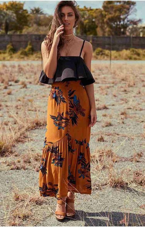 Bohemia Dress, Printed Long Skirt, Yellow Bridesmaid Dresses, Estilo Hippie, Maxi Skirt Boho, Skirts Women, Split Skirt, Skirt Maxi, Long Skirts For Women