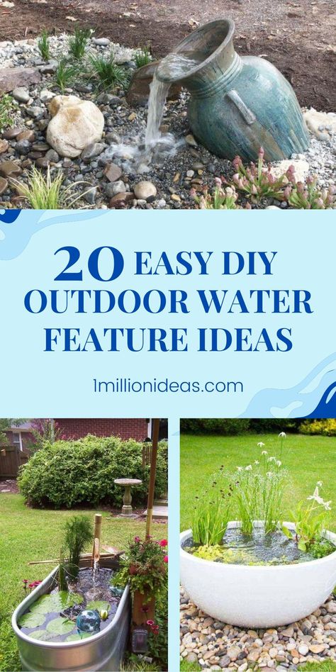 Easy Garden Fountain, Small Yard Water Feature Ideas, Small Pond Fountain Ideas, Waterfall Pots Garden Fountains, Diy Disappearing Water Fountain, Diy Patio Water Features Ideas, Simple Backyard Water Feature, Garden Water Features Ideas Small Spaces, Diy Pot Water Fountain