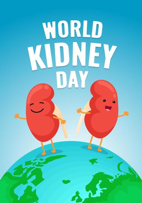 World kidney day poster with cartoon characters joyful jumping on Earth map. International human healthy kidneys care celebration placard. Genitourinary system internal organ mascot on holiday banner Genitourinary System, World Kidney Day, Donate Life, Healthy Kidneys, Earth Map, Organ Donation, Holiday Banner, Back Pain Exercises, On Holiday