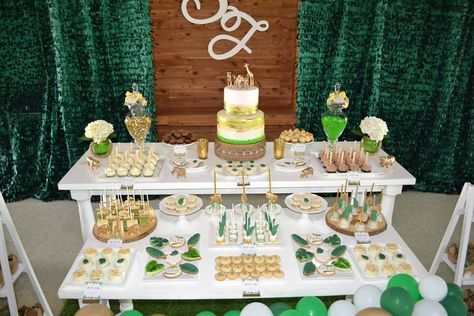 Gold and Hunter Green Safari Baby Shower - Baby Shower Ideas - Themes - Games Gold Safari Baby Shower, April Baby, Safari Baby Shower Boy, Ideas For Baby Shower, Baby Shower Safari Theme, Jungle Baby Shower Theme, Shower Desserts, Baby Shower Desserts, Themed Desserts