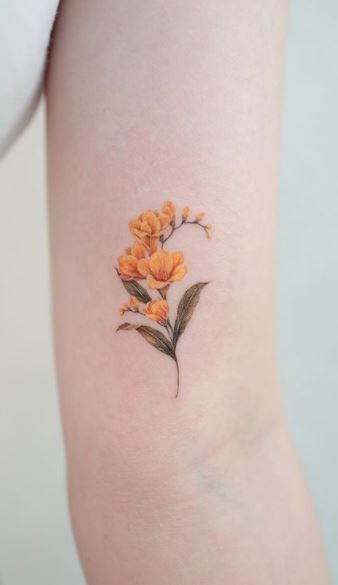 Yellow Flower Tattoos, Small Flower Tattoos For Women, Flower Tattoos Ideas, Delicate Flower Tattoo, Moth Tattoo Design, Party Tattoos, Scar Tattoo, Bouquet Tattoo, Small Flower Tattoos