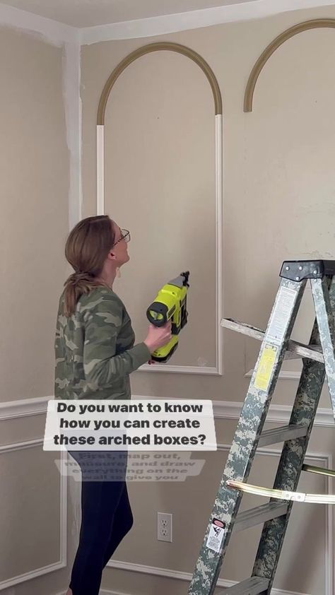 Want to create these arch boxes? This flexible trim is a game-changer! I’ve used it on multiple projects and love it. I’ll link it as well as my other project supplies in the comments! https://urlgeni.us/amazon/7HGe | How We Do | Fleetwood Mac · Everywhere Ruangan Studio, Arch Molding, Aesthetic Bed, Wall Paneling Diy, Accent Wall Designs, Bed In Closet Ideas, Arch Wall, Decor Studio, Bed In Closet