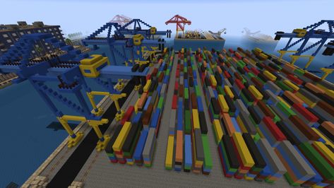 Cargo Port Minecraft Cargo Port, Minecraft Shipyard, Minecraft Port, Modern Minecraft Houses, Minecraft City Buildings, Minecraft Ps4, Minecraft Structures, Baby Cartoon Drawing, Minecraft Modern