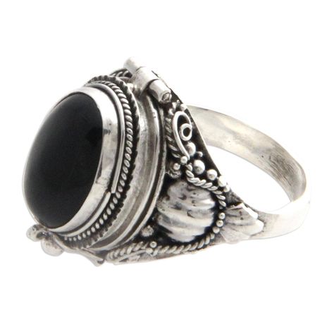 Goth Rings, Black Locket, Gothic Wedding Rings, Goth Ring, Gothic Engagement Ring, Black Onyx Jewelry, Locket Ring, Rings Accessories, Sterling Silver Locket