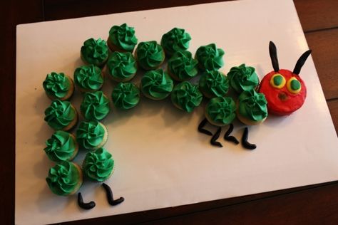 A Very Hungry Caterpillar Caterpillar Cupcake Cake, Hungry Caterpillar Cupcakes, Hungry Caterpillar Cake, Caterpillar Cake, Hungry Caterpillar Party, Hungry Caterpillar Birthday, Happy First Birthday, Butterfly Cakes, The Very Hungry Caterpillar