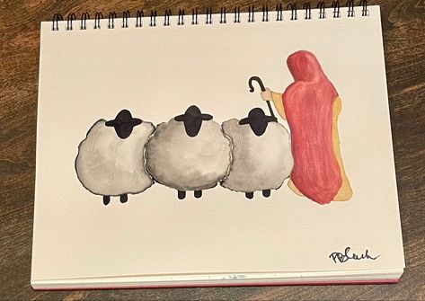 Watercolor Shepherd And Sheep, The Good Shepherd Art, Shepherd Drawing, Shepherd And Sheep, Shepherd Painting, I Am The Good Shepherd, Fun Paintings, Easy Painting Projects, Beginning Watercolor