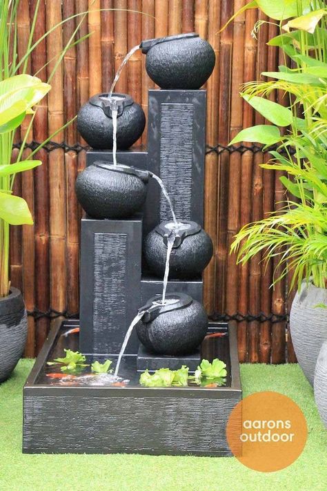 Homemade Water Fountains, Modern Outdoor Fountains, Waterfall Ideas, Water Wall Fountain, Water Fountain Design, Tattoo Garden, Fountain Ideas, Kolam Koi, Taman Air