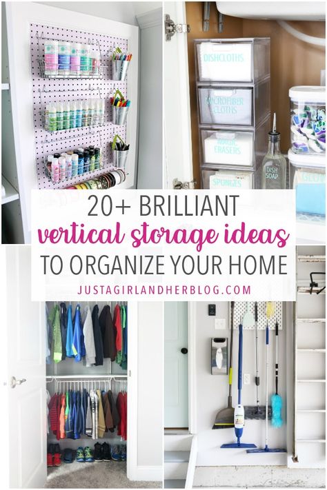 Maximize space by using these vertical storage solutions in your house! You'll be organized before you know it! | #verticalstorage #organization #organized Small House Storage, Organizing Stuff, Storage Hacks Diy, Organisation Tips, Space Organization, Diy Organizer, Decluttering Ideas, Metal Shelving Units, Be Organized